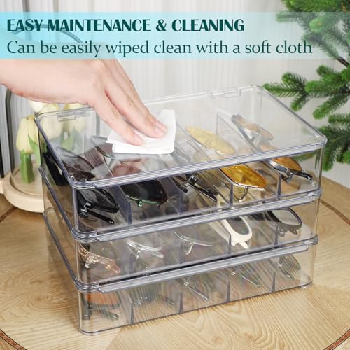 FORUP Sunglasses Organizer, Plastic Stackable Eyeglass Case Storage Organizer, Sunglass Glasses Storage Box with Hinged Lid - Image 5