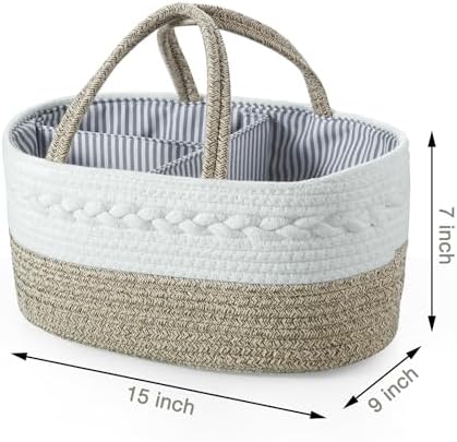 PandaEar Baby Diaper Caddy Organizer, Portable Nursery Storage Basket Cotton Rope Diaper Caddy for Baby Shower Gifts Newborn Infants -Brown - Image 4
