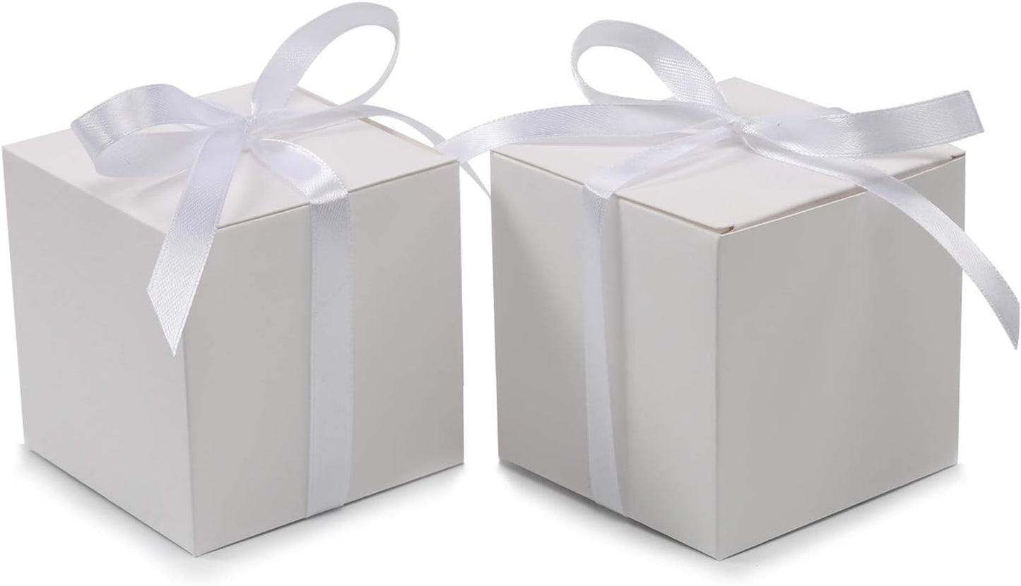 COTOPHER 100pcs Small Gift Boxes, Favor Boxes 2x2x2 inches Paper Gift Boxes with Ribbons Candy Box for Wedding Favors Baby Shower Bridal Shower Birthday Party (White)