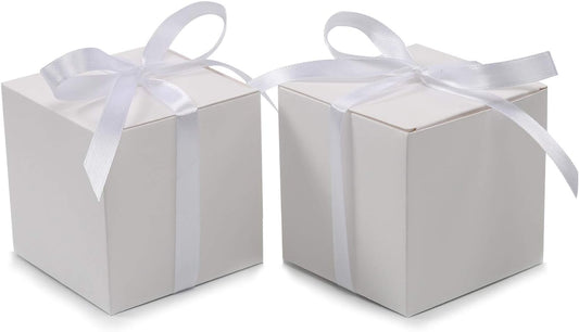 COTOPHER 100pcs Small Gift Boxes, Favor Boxes 2x2x2 inches Paper Gift Boxes with Ribbons Candy Box for Wedding Favors Baby Shower Bridal Shower Birthday Party (White)
