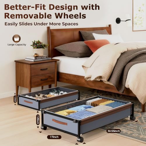 OMAIRA 2-Pack Under Bed Storage With Wheels,Underbed Shoe Storage Organizer - Image 4