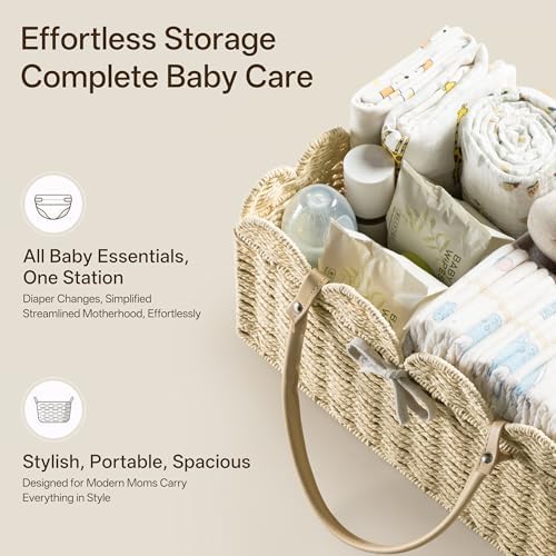 HBlife Large Baby Diaper Caddy, Paper Rope Storage Baskets Nursery Bin with Removable Divider, Portable Car Organizer for Diapers, Baby Shower Gifts, Newborn Essentials Must Haves - Image 4
