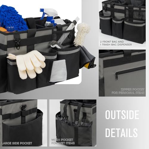 SCAVATA Wearable Cleaning Caddy, Cleaning Caddy Supplies Organizer with Handle & Shoulder Straps for Housekeepers, Under Sink & Car Cleaning Tool Organizers Bag with 4 Foldable Divider (MediumGrey) - Image 3