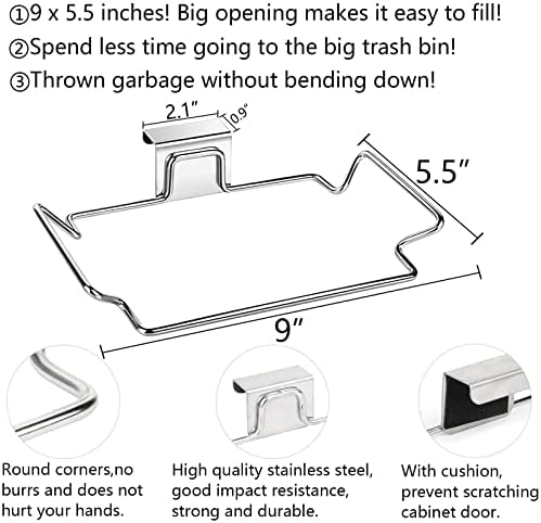 Large Stainless Steel Trash Bag Holder for Kitchen Cabinets Doors and Cupboards, Under Sink, Garbage Bag Dispenser, Kitchen Waste Can, Trash Cans - Image 3