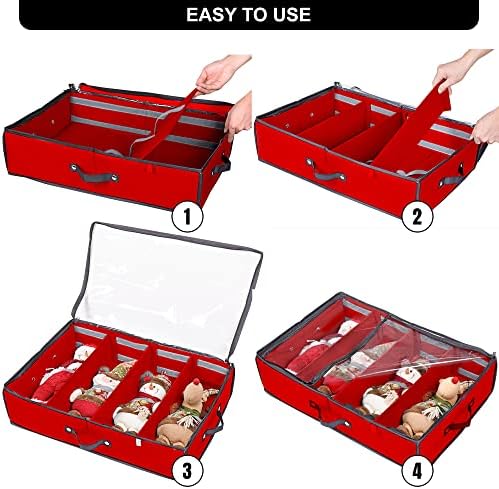 ProPik 2 Pack Christmas Figures Storage Box | Each Holds 4 Holiday Figurines up to 16” | Adjustable Nutcracker Decor Ornament Storage Container | Xmas Decorations Accessories Boxes (Red) - Image 3