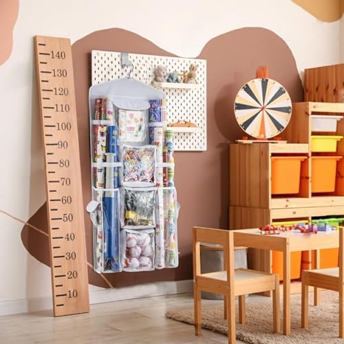 Christmas Wrapping Paper Organizer Storage, Hanging Gift Bag Storage Organizer, Double-Sided Wrapping Paper Holder Storage - White - Image 6