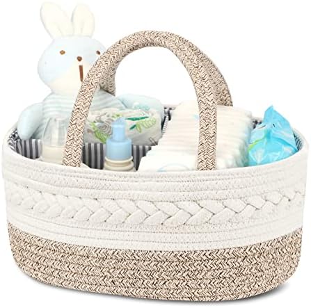 Maliton Diaper Caddy Organizer for Baby, Cotton Rope Baby Gift Basket, Portable Diaper Organizer for changing table, Nursery Storage Organizer, Shower Gifts for Newborn,baby essentials by Maliton