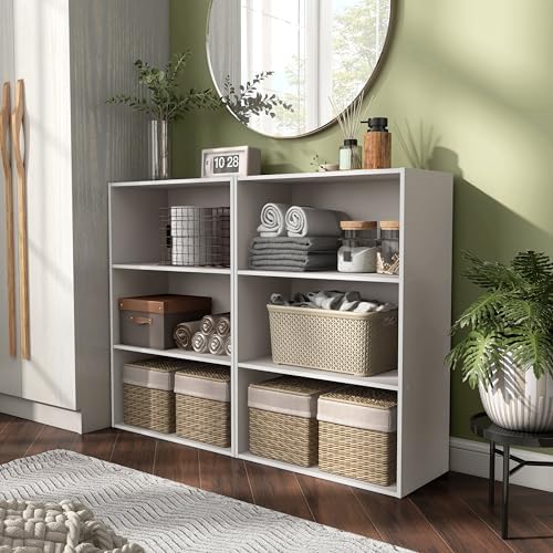 Homes: Inside + Out Apexa 3-Tier Cube Storage Organizer Shelves, Stackable Wood Bookcase Fits Cubby Bins for Organization, Dorm Teen Room Decor & Home Office, Taupe Grey - Image 6