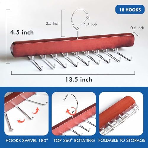 Tie Rack Hanger for Closet, Wooden Tie Organizer for Men, Mahogany - Image 5