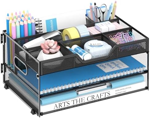 DALTACK 3 Tier Desk Organizer with Pen Holders and Paper Trays, Black by DALTACK