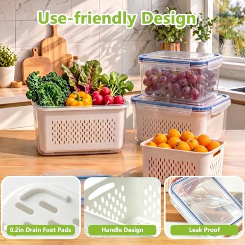 3 Pack Fruit Storage Containers for Fridge with Removable Colander - Image 5