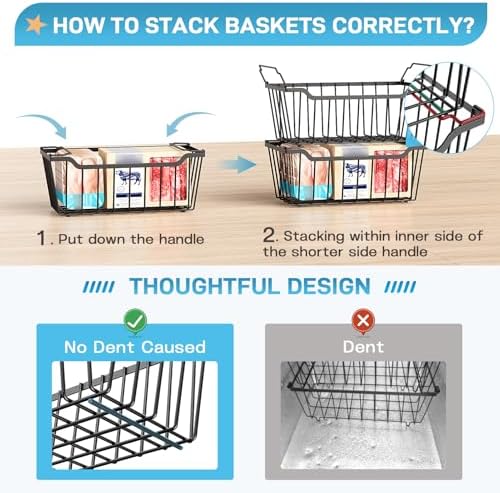 SUNALLY Freezer Organizer Bins, 4 Pack Stackable Pantry Storage Bins, Black - Image 3