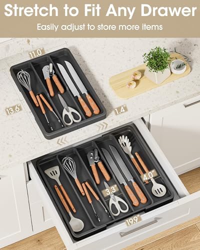 Aujen Silverware Drawer Organizer, Adjustable Utensil Cutlery Tray - Image 4