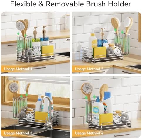 Yofidra Kitchen Sink Caddy with Instant Drying Stone, Metal Stainless Steel Dish Sponge Holder Basket for Sponges, Scrubbers, Soap, 9.5" X 5.5" X 5.7" Sink Box Organizer - Image 2