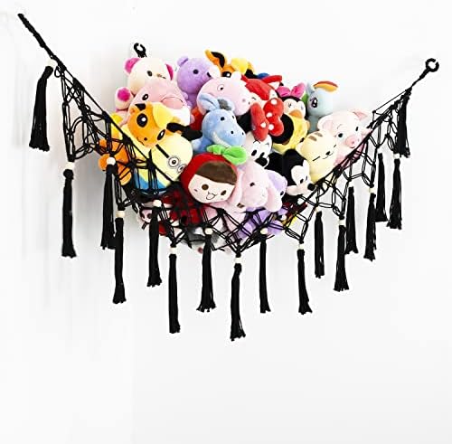 Large Stuffed Animal Net Toy Hammock with Tassel-Corner Hanging Net for Plush Toy Holder Boho Macrame Toy Display,Toy Storage Organizer for Kids Room, Nursery, Bedroom - Image 2