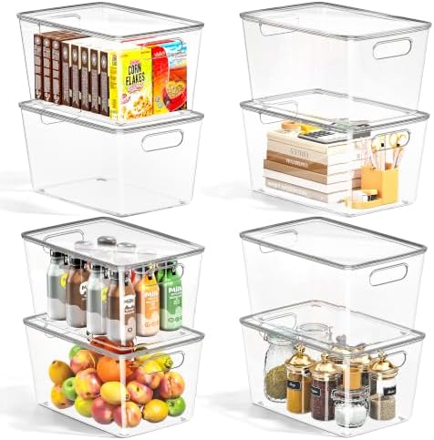 8 Pack Clear Plastic Storage Bins with Lids Stackable, XLarge by MSHOMELYDIRECT