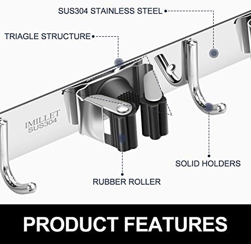 IMILLET Broom Holder Wall Mount,Heavy Duty Garage Organization Broom Hanger - Image 2