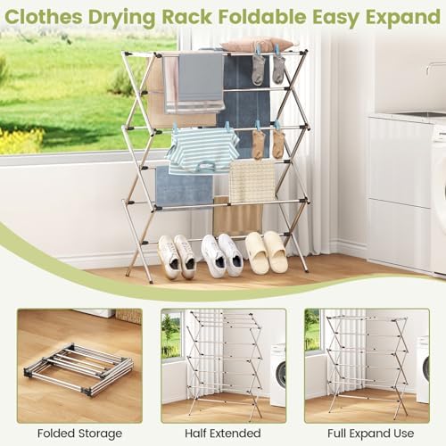 APEXCHASER Stainless Steel Clothes Drying Rack, 45.28" H × 14.57" D - Image 7