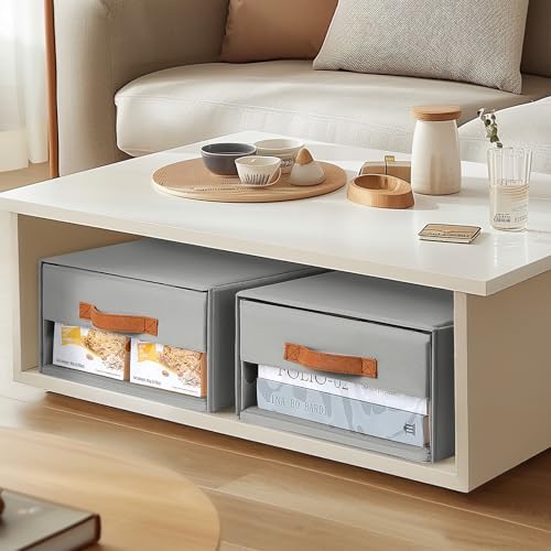 DIMJ Closet Organizers and Storage - Foldable Storage Bins with Drawers Pull-Out Stackable Storage Drawers with Clear Window,Fabric Clothes Organizers and Storage Drawers for Closet, 6-Pack, Grey - Image 2