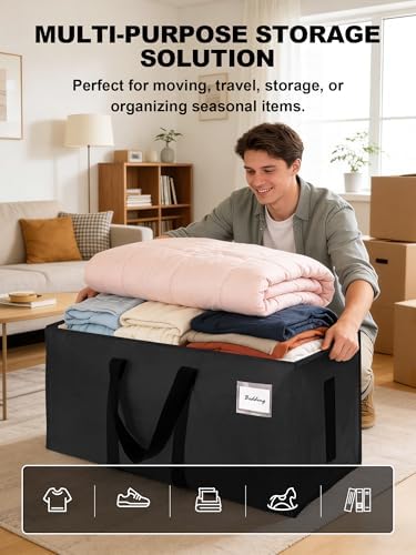 HOMESURE8 Pack 40 Gal Large Strong Moving Bags with Zippers & Carrying Handles - Water-Resistant - Heavy Duty Storage Tote for Space Saving, Fold Flat, Alternative to Moving Box (Black) - Image 4