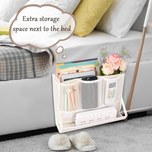 Bedside Caddy Organizer for Dorm Bed Rails with 7 Pockets, White - Image 3