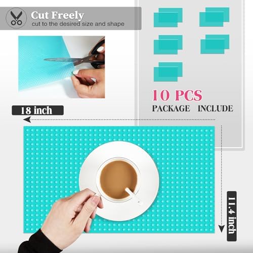 10Pcs Refrigerator Liners, Washable Fridge Liner Shelf Mats Refrigerator Pads for Cupboard Cabinet Drawer Home Kitchen Accessories Organization (Blue) - Image 2