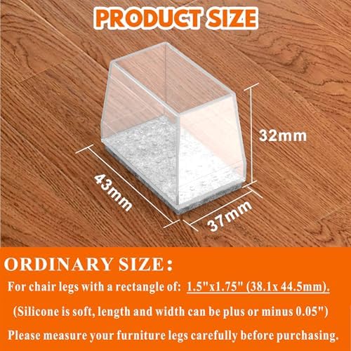 Rectangle Chair Leg Protectors for Hardwood Floors,(Clear,1.5 x 1.75 Inch) - Image 2