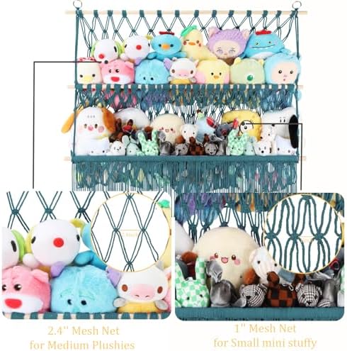 2 Tier Stuffed Animal Storage Shelf Net, 35x30'' Large Plushie Net Aqua - Image 3