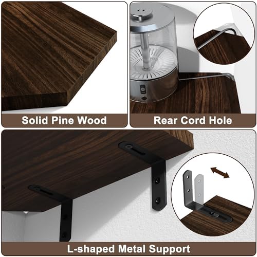 Alsonerbay Pine Wood Corner Shelves with Cord Hole 3-Pack, Carbonized Black - Image 4
