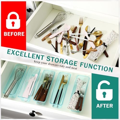 Maitys 12 Pcs Plastic Drawer Organizers, Silverware Tray, 9 x 3 x 2", Blue - Image 4