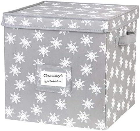 HOLDN’ STORAGE Christmas Ornament Storage Box with Lid - Christmas Decor Storage Containers that Store up to 64 Holiday Ornaments - Grey/White Snowflakes - Image 2