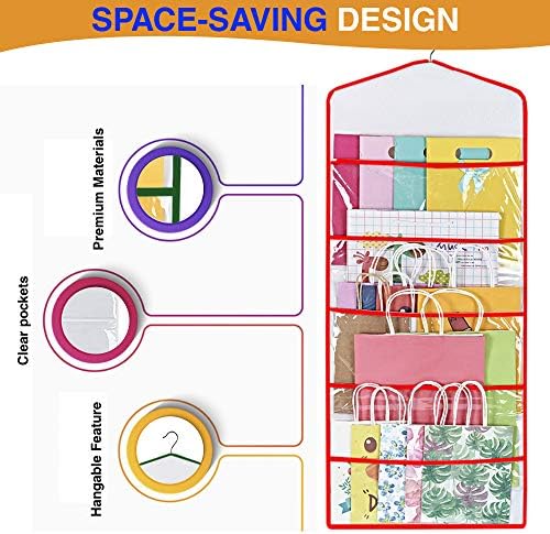 ProPik Storage for Gift Bags, Tissue Paper, and Wrapping Paper - Hanging Gift Bag Storage Organizer - 38 x 16 Inch PVC (Red) - Image 3