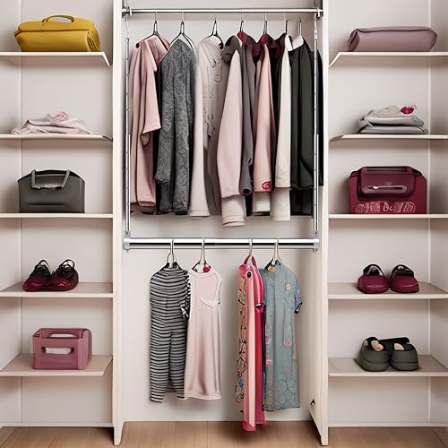Adjustable Hanging Closet Rod, Extender Hanging Rod, Closet Hanging Organizer, Heavy Duty Closet Bar, Hanging Rod (1 Pack, Chrome) - Image 5