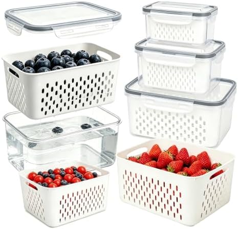 Fruit Containers 3Pcs with Removable Colanders & Lids, Fridge Fresh Storage by Unknown