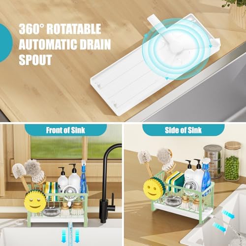 Sponge Holder for Kitchen Sink with Flexible Smiley Face, 2 Tier Kitchen Sink Organizer, Countertop and Storage Essentials, Soap Dispenser Organizer, Home Decor Accessories - Green - Image 4