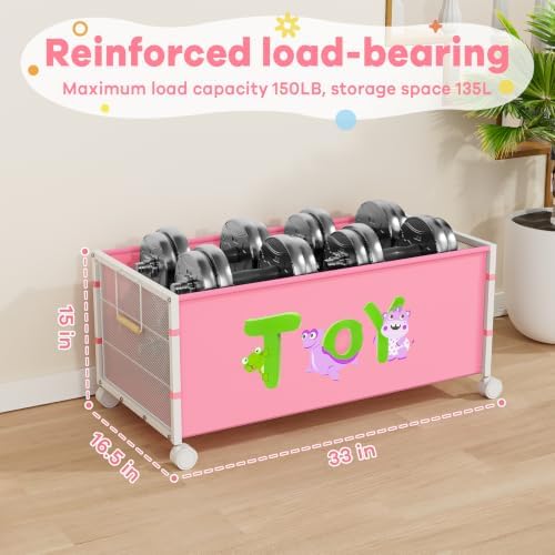 JBBTOOL Large Toy Box, Toy Storage Organizer for Kids, Toy Chest for Toddlers with 360° Wheels, Toybox for Living Room, Oxford Cloth Toy Box for Boys, Girls, Stuffed Animals, Clothes - Image 2