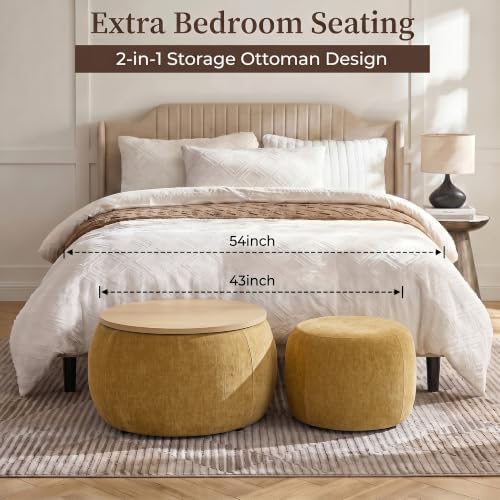 Mofolit 25" Nesting Coffee Table Ottoman Set with Removable Wooden Tray - Image 3