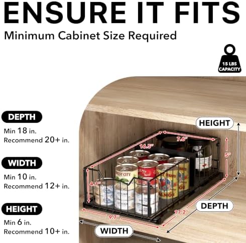 Simple Houseware Pull-Out Cabinet Sliding Basket, 17.2Dx9.7Wx5H, Black - Image 3