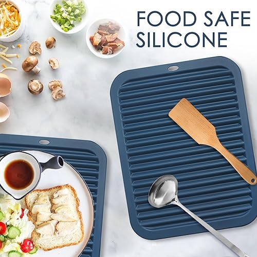 Silicone Mats for Kitchen Counter, 9x12'' Trivets for Hot Pots and Pans, Navy Blue Silicone Trivets for Hot Dishes, Protect Table Quartz Countertops, Indigo - Image 2