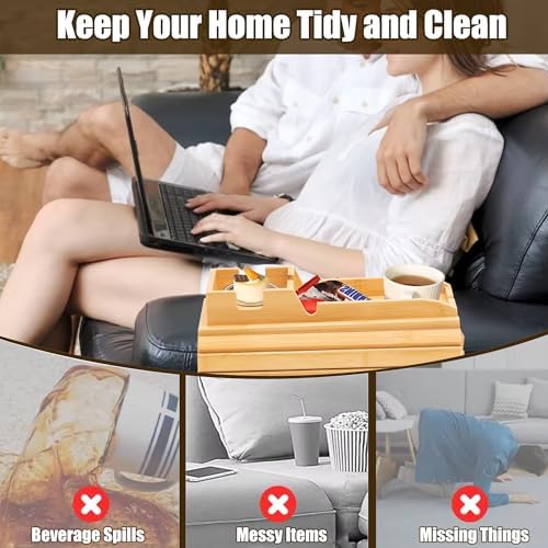 Bamboo Couch Cup Holder, Foldable and Anti-Slip Sofa Arm Table with Detachable Sofa Arm Organizer Tray, Portable 2 in 1 Sofa Armrest Tray for Drink, Coffee, Cup, Remote, Snacks, Cellphone, Glasses - Image 7
