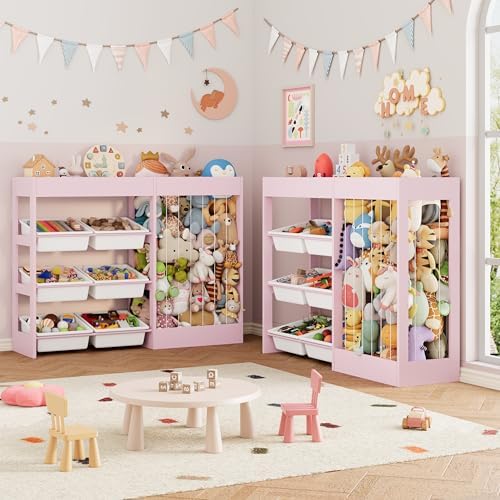 VontinT 2Pcs 50.6" W Toy Storage with Stuffed Animal Organizer&Bins, Wooden by VortinT