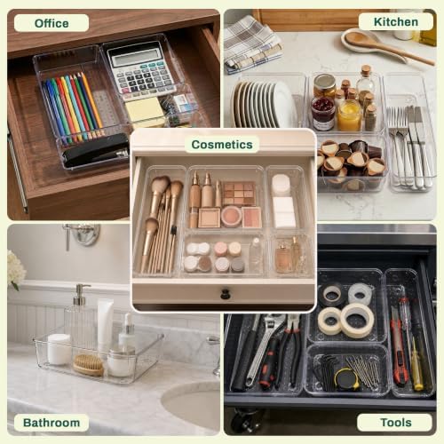 10 PCS Clear Plastic Drawer Organizers Set Storage Trays - Image 4