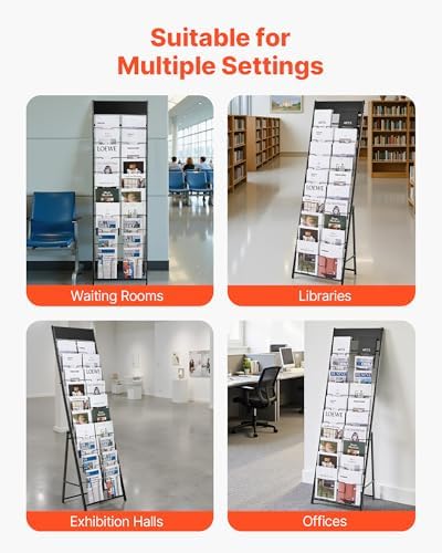 VEVOR Brochure Display Rack, 20 Pockets Magazine Literature Display Stand, Portable Floor Standing Magazine Rack, Metal Newspaper Catalog Holders for Shop, Exhibitions, Office, Trade Show, Black - Image 6