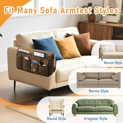 Armchair Caddy for Recliner, Non-Slip Recliner Pocket Organizer, Remote Holder for Recliners, Sofa Armrest Organizer, Couch Caddy with 14 Pockets Storage for TV Remote, Phone, Magazine (Brown) - Image 7