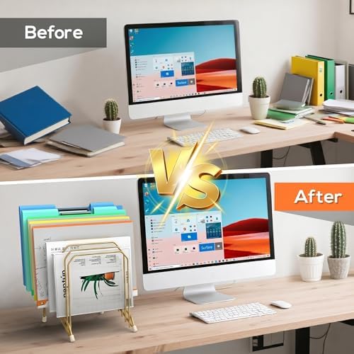 Incline Sorter Desk File Organizer, Metal Desk Magazine Folder Holder with 8-Section Vertical Compartments Rack File Organizer for Office, Home, School - Image 6