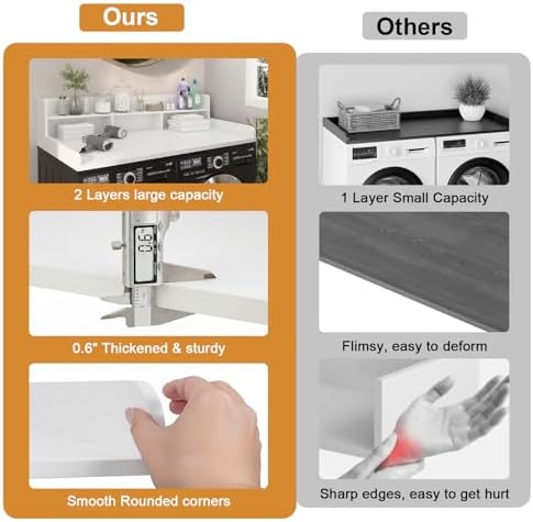 Washer Dryer Countertop with Shelf, 2-Tier Laundry Countertop Over Washer and Dryer, 54" x 27.55" Wooden Table for Folding Clothes for Laundry Room Organization and Storage (Milky) - Image 6
