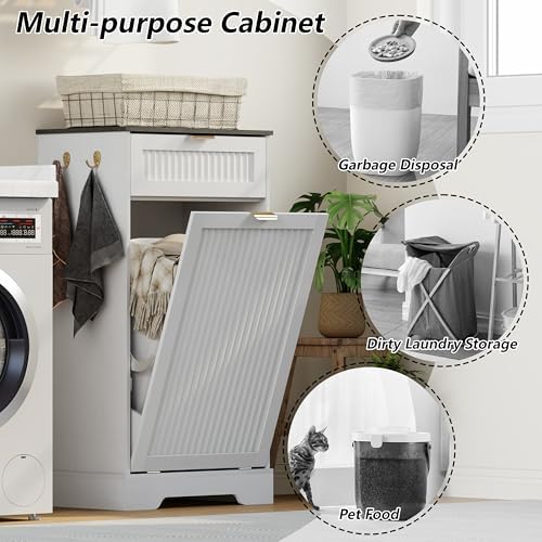 13 Gallons Tilt Out Trash Can Cabinet, Fluted Trash Cabinet, White - Image 4