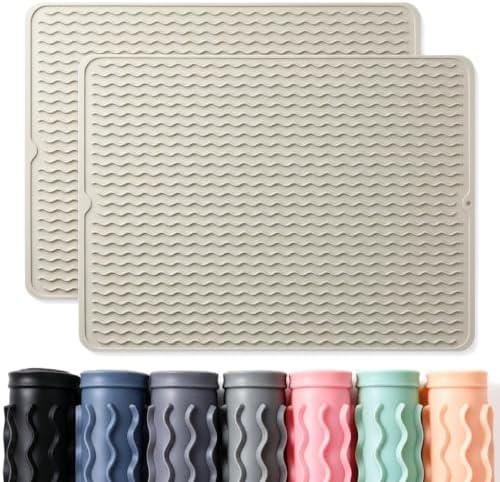 2 Pack Caketime Silicone Dish Drying Mat for Kitchen Counter Cooking Baking Under Sink Protector Espresso Machine Accessories Stone Rack Trays Drain Extra Large 24"x18" by CAKETIME