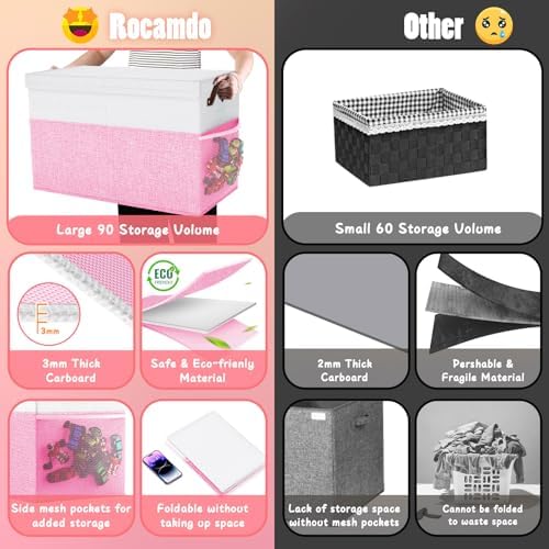 Large Toy Storage Box with Lid & Dividers, Kids Toy Chest, Pink and White - Image 5