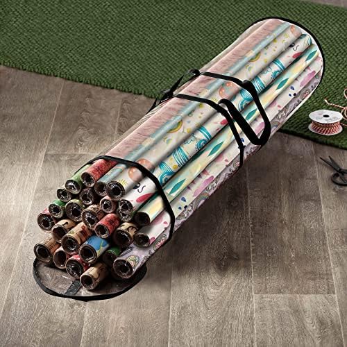 ZOBER Round Christmas Gift Wrapping Paper Organizer Storage - 40 Inch Gift Wrap Storage Containers - Wrapping Paper Holder, Clear PVC Waterproof, Fits 25 Standard Rolls - Black - Image 2